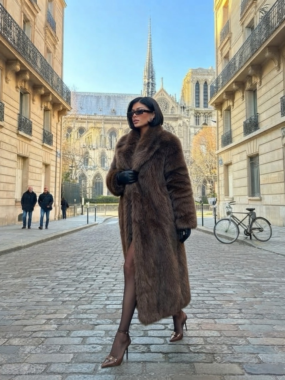 Luxury Brown Faux Fur Long Coat - Women's Fashion Jacket